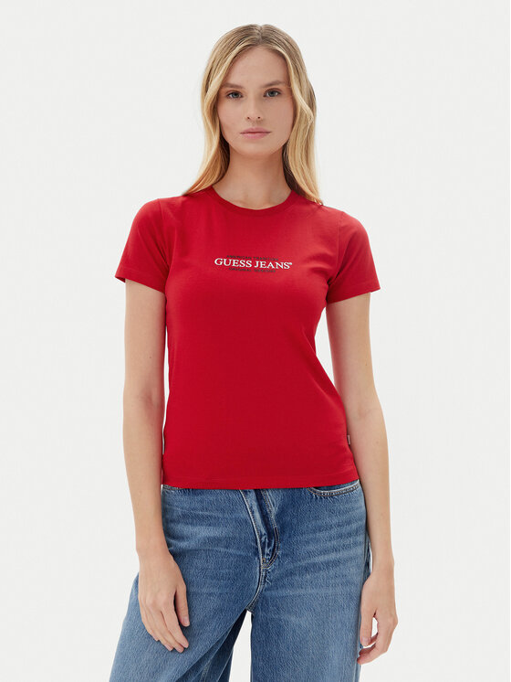 Guess Jeans Тишърт W5RI4 2K8HM0 Червен Regular Fit цвят на ниска цена