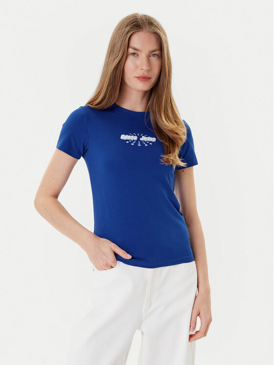 Guess Jeans Тишърт W5YI04 J1314 Син Slim Fit цвят на ниска цена