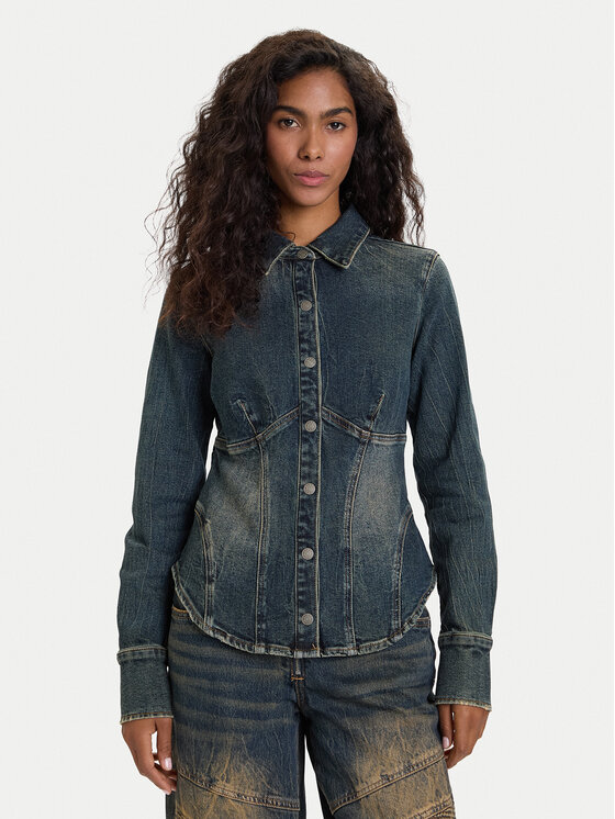 Guess Jeans дънкова риза W5BH47 D4ON3 Тъмносин Regular Fit цвят на ниска цена