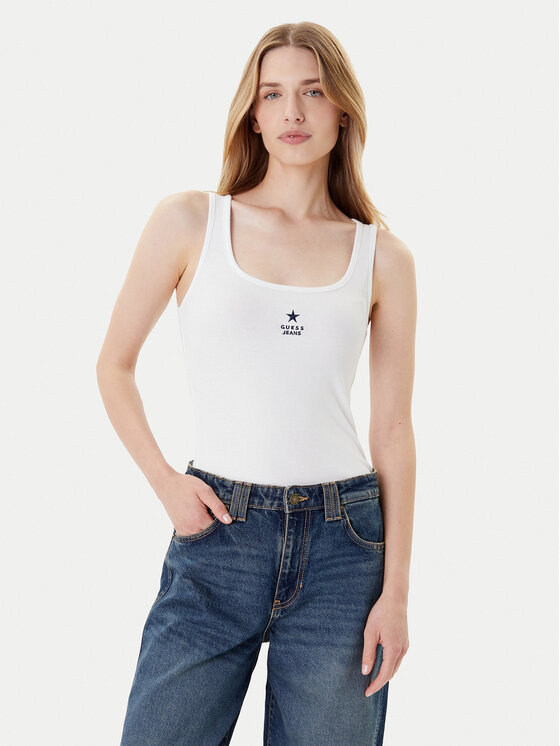 Guess Jeans топ W4YP48 KA0H1 Бял Regular Fit цвят на ниска цена