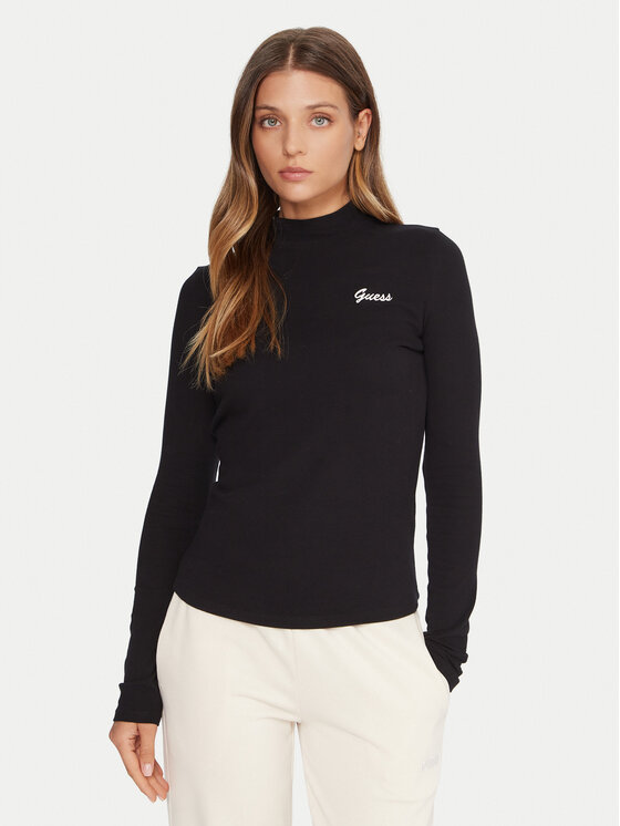 Guess Блуза V5BP10 KCBF1 Черен Slim Fit цвят на ниска цена