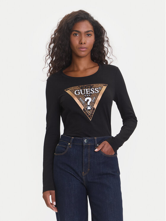 Guess Блуза W5BI75 J1314 Черен Regular Fit цвят на ниска цена