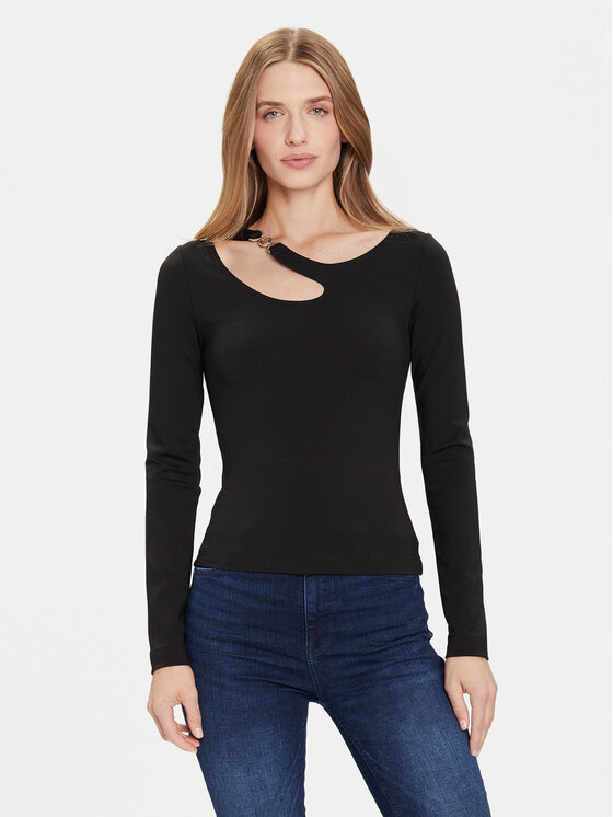 Guess Блуза W5BP18 KC7M2 Черен Slim Fit цвят на ниска цена