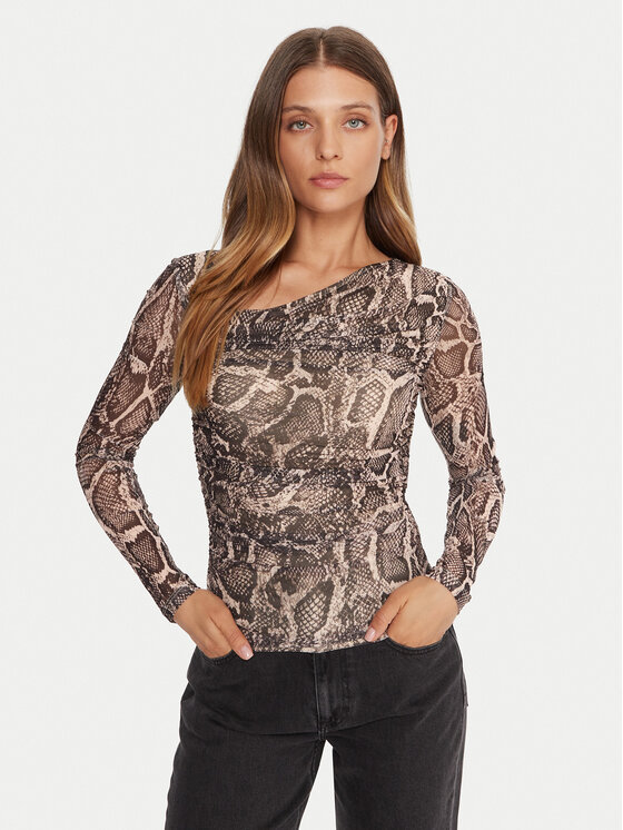 Guess Блуза W5BP32 KCZC2 Бежов Slim Fit цвят на ниска цена