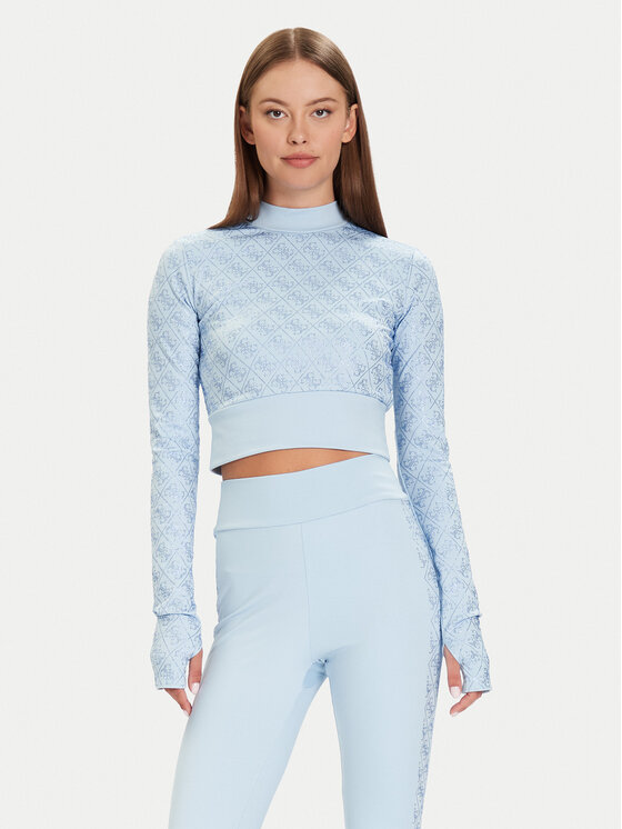 Guess Блуза W5BP48 K7182 Светлосиньо Slim Fit цвят на ниска цена
