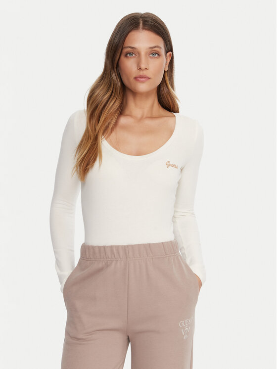 Guess Боди V5BP09 KCBF1 Екрю Slim Fit цвят на ниска цена