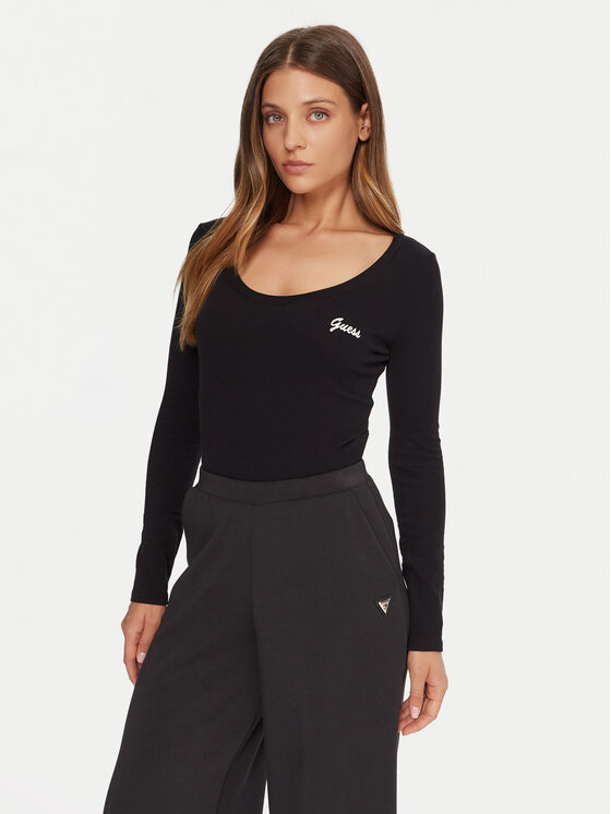 Guess Боди V5BP09 KCBF1 Черен Slim Fit цвят на ниска цена