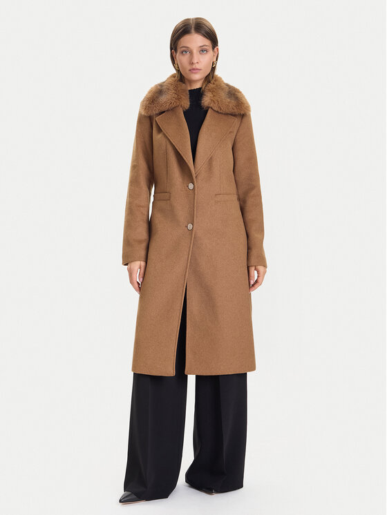 Guess Вълнено палто W5BL19 W2642 Кафяв Regular Fit цвят на ниска цена