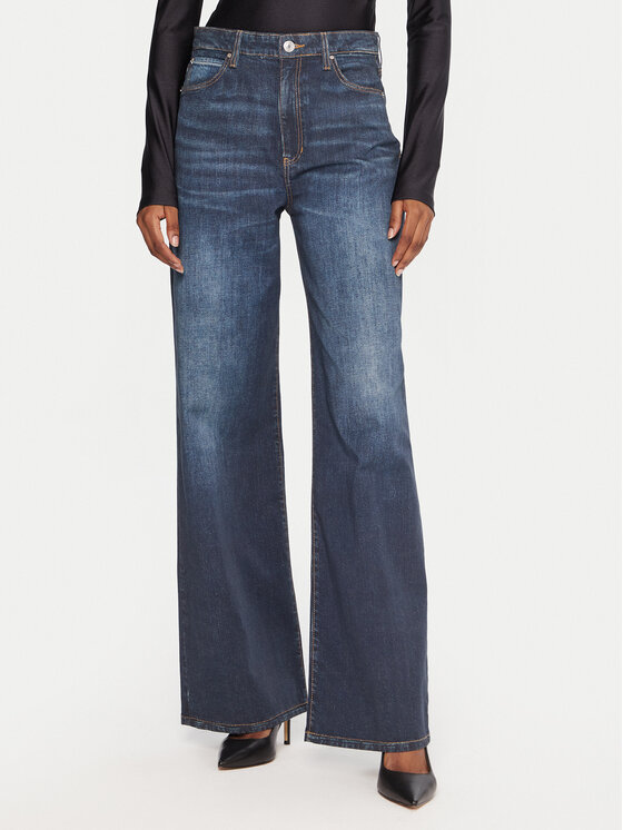 Guess Дънки W5YA1A D0213 Тъмносин Wide Leg цвят на ниска цена