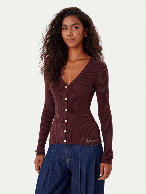 Guess Кардиган W5BR16 Z3OW2 Бордо Slim Fit цвят на ниска цена