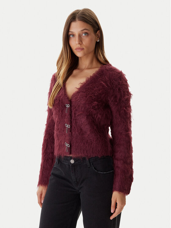 Guess Кардиган W5BR91 Z3JI2 Бордо Relaxed Fit цвят на ниска цена