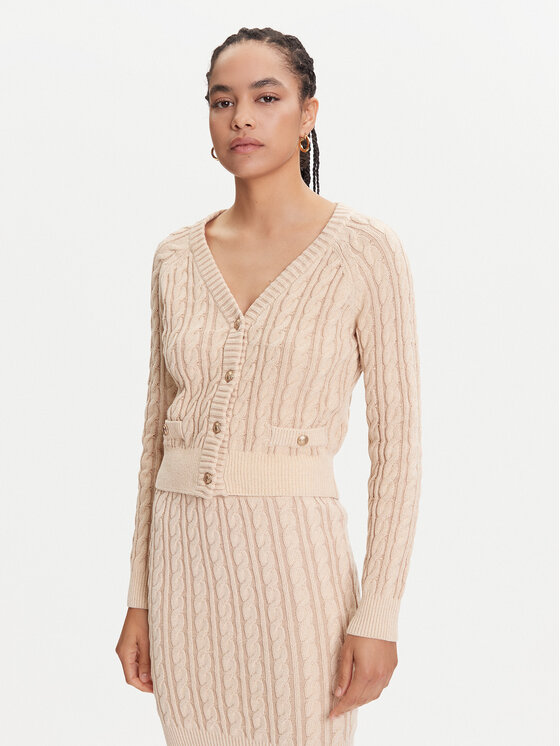 Guess Кардиган W5YR15 Z3OU0 Бежов Regular Fit цвят на ниска цена