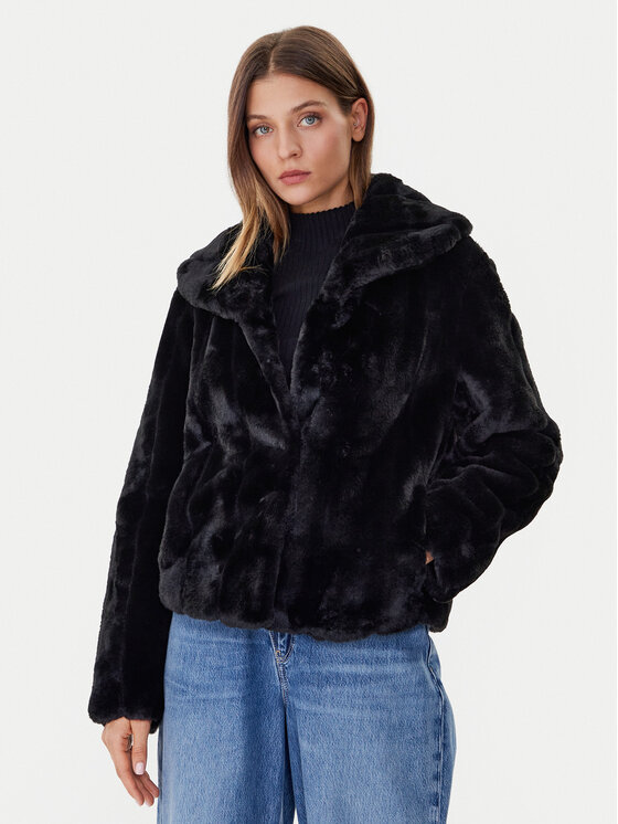 Guess Кожено палто New Sophy W0BL0N WDCH0 Черен Regular Fit цвят на ниска цена