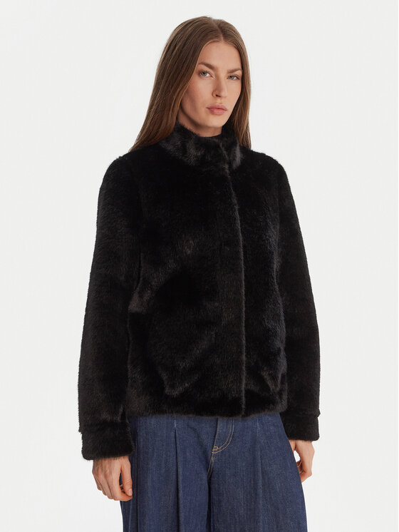 Guess Кожено палто W5BL64 W3920 Черен Regular Fit цвят на ниска цена