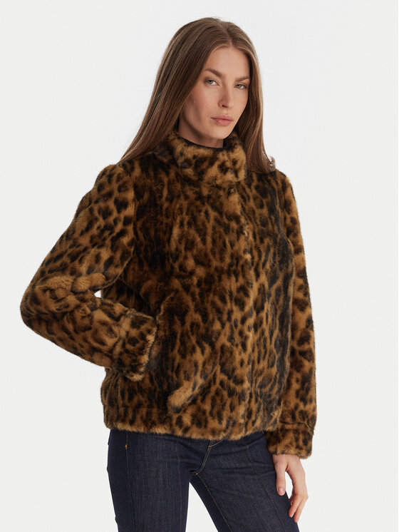 Guess Кожено палто W5BL65 W3900 Кафяв Regular Fit цвят на ниска цена