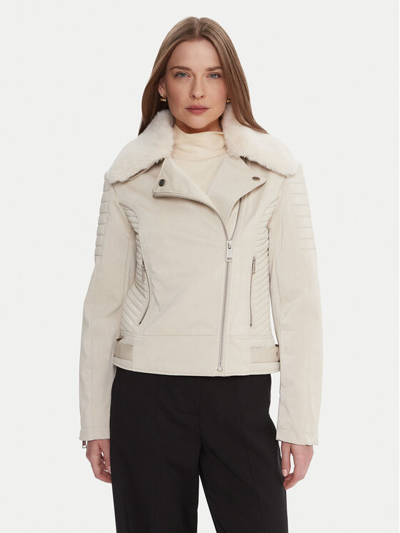 Guess Кожено тип рокерско яке W5BL35 W2820 Екрю Regular Fit цвят на ниска цена