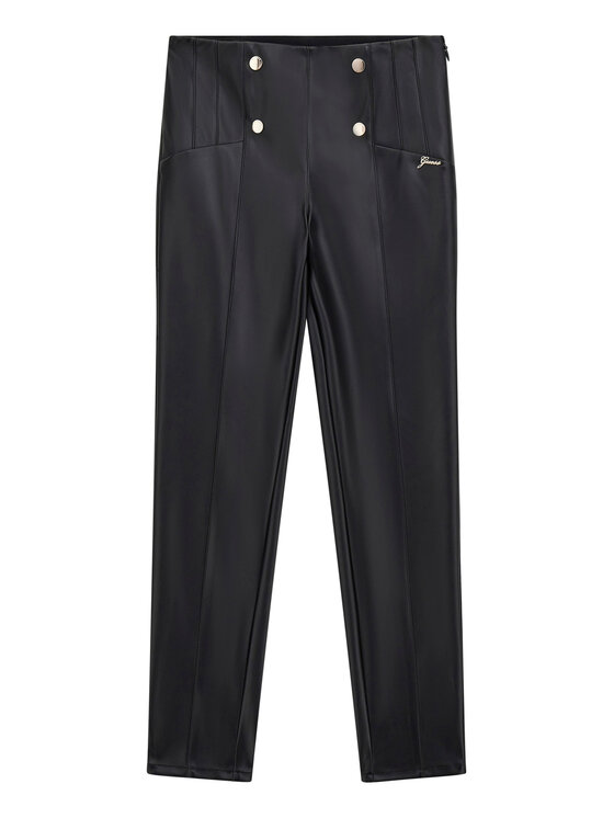 Guess Панталони от имитация на кожа J5BB00 WFV60 Черен Slim Fit цвят на ниска цена