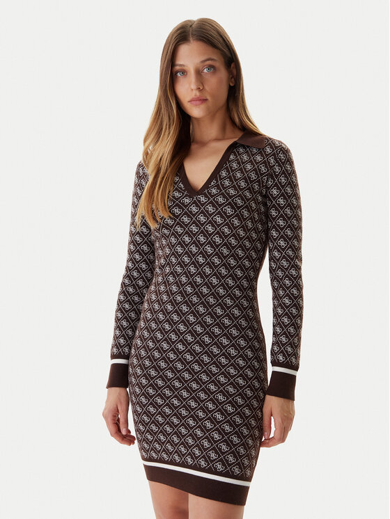 Guess Плетена рокля W5BK25 Z3JD2 Кафяв Slim Fit цвят на ниска цена