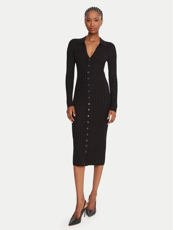 Guess Плетена рокля W5BK60 Z2YJ2 Черен Slim Fit цвят на ниска цена