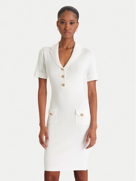 Guess Плетена рокля W5YK29 Z0130 Бял Slim Fit цвят на ниска цена