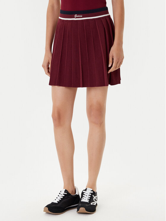 Guess Плисирана пола V5BD02 Z1152 Бордо Regular Fit цвят на ниска цена