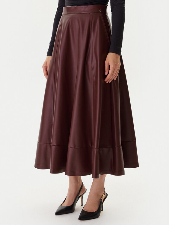 Guess Пола от имитация на кожа W5BD71 K8S30 Кафяв Regular Fit цвят на ниска цена