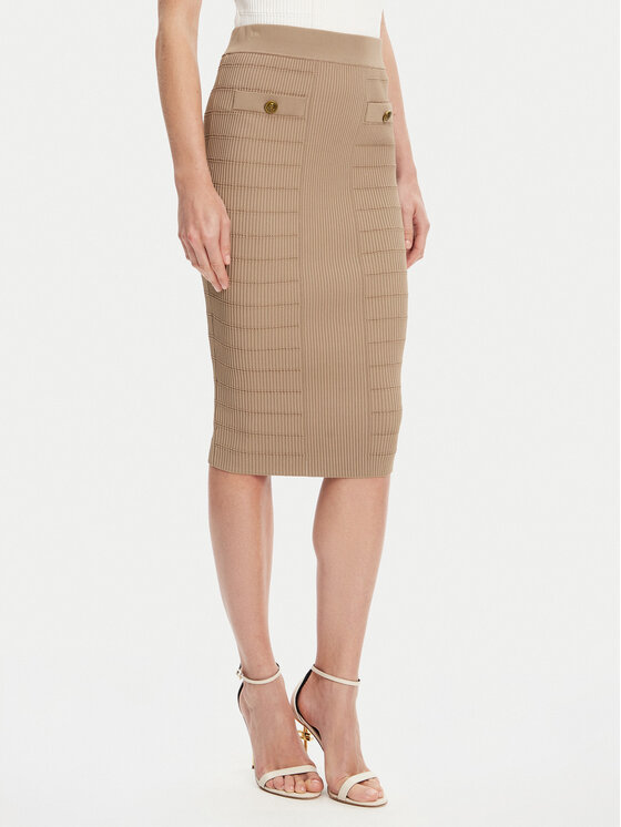 Guess Пола тип молив W5YD66 Z0130 Кафяв Slim Fit цвят на ниска цена