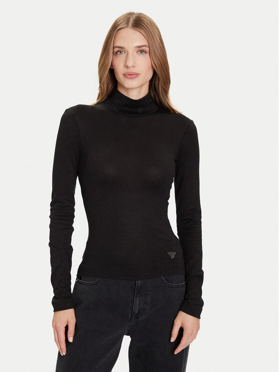 Guess Поло W4BP14 KCGM2 Черен Slim Fit цвят на ниска цена