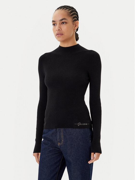 Guess Поло W5BR15 Z3OW2 Черен Slim Fit цвят на ниска цена