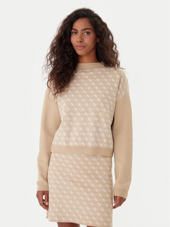 Guess Поло W5BR23 Z3JD2 Бежов Relaxed Fit цвят на ниска цена