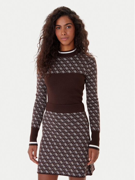 Guess Пуловер W5BR24 Z3JD2 Кафяв Slim Fit цвят на ниска цена