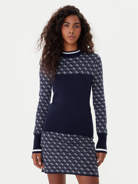 Guess Пуловер W5BR24 Z3JD2 Тъмносин Slim Fit цвят на ниска цена