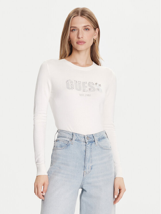 Guess Пуловер W5BR40 Z2NQ2 Екрю Regular Fit цвят на ниска цена