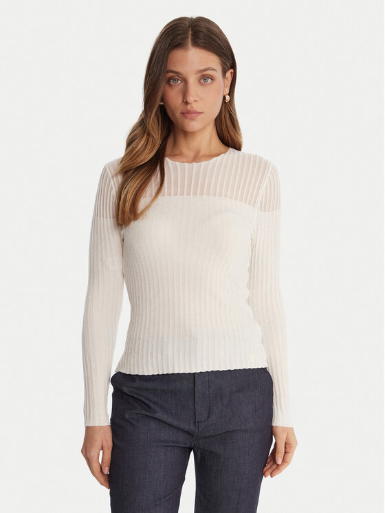 Guess Пуловер W5BR62 Z0890 Екрю Slim Fit цвят на ниска цена