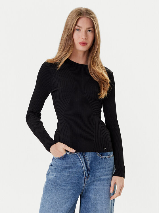 Guess Пуловер W5YR08 Z0040 Черен Slim Fit цвят на ниска цена