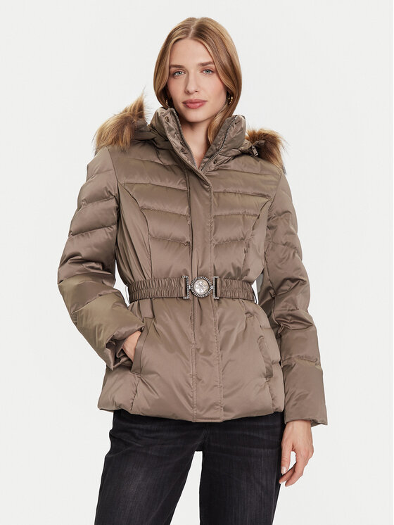 Guess Пухено яке W5BL31 W2802 Бежов Regular Fit цвят на ниска цена