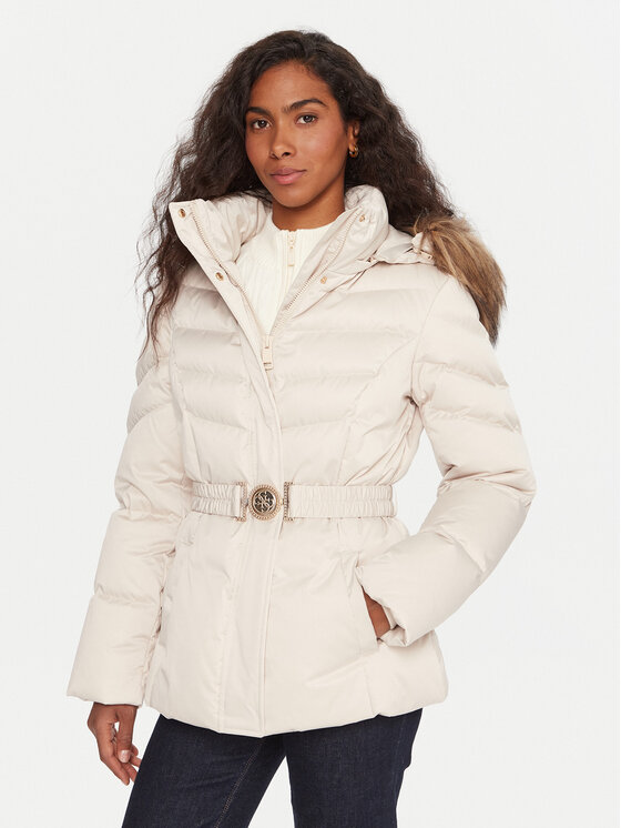 Guess Пухено яке W5BL31 W2802 Бежов Regular Fit цвят на ниска цена