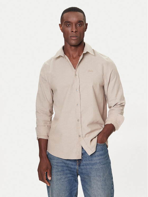 Guess Риза M5BH26 W1961 Бежов Regular Fit цвят на ниска цена