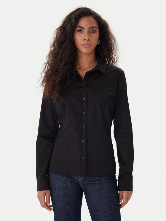 Guess Риза W2YH41 WAF10 Черен Slim Fit цвят на ниска цена