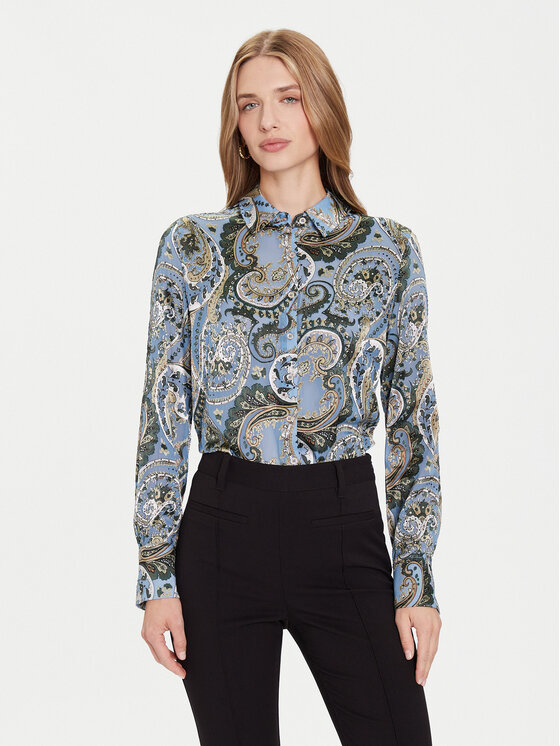 Guess Риза W5BH78 W2770 Син Regular Fit цвят на ниска цена