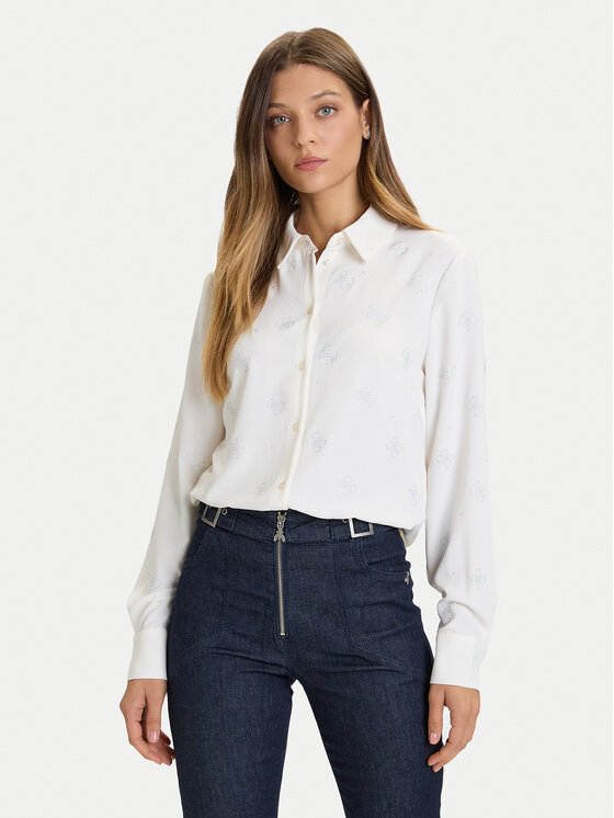 Guess Риза W5BH80 W2982 Бял Regular Fit цвят на ниска цена