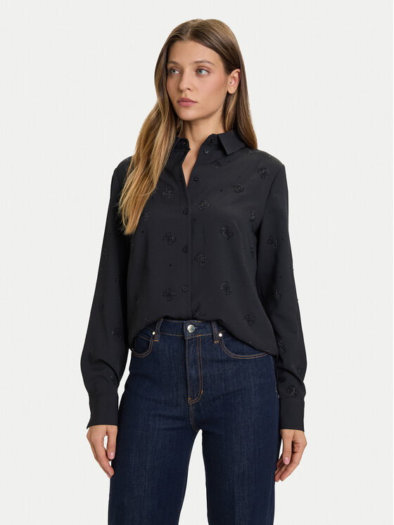 Guess Риза W5BH80 W2982 Черен Regular Fit цвят на ниска цена