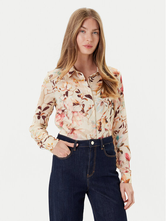 Guess Риза W5YH0X WDW82 Бежов Regular Fit цвят на ниска цена