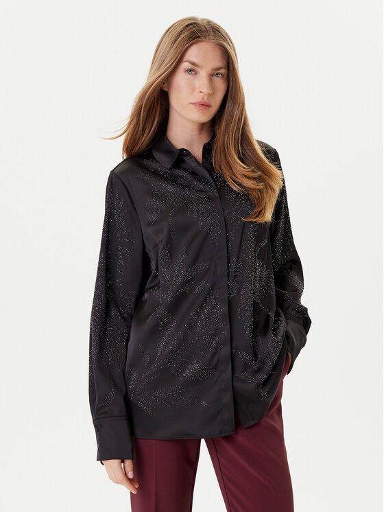 Guess Риза W5YH40 WFQC2 Черен Regular Fit цвят на ниска цена