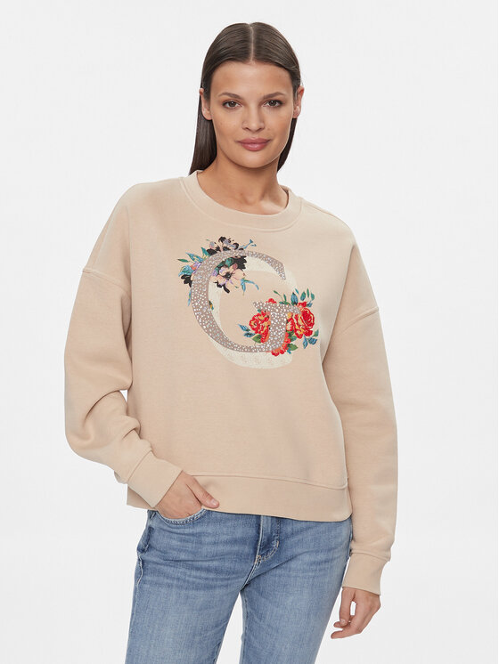Guess Суитшърт W4RQ11 K9Z21 Бежов Regular Fit цвят на ниска цена