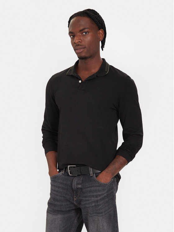 Guess Тениска с яка и копчета M5BP58 K7O64 Черен Slim Fit цвят на ниска цена