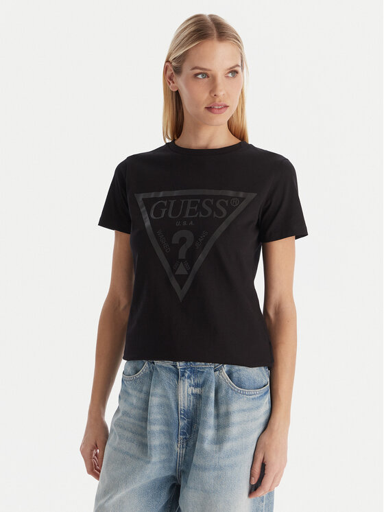 Guess Тишърт V2YI07 K8HM0 Черен Regular Fit цвят на ниска цена