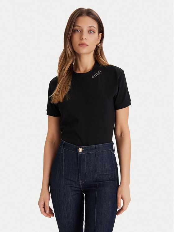 Guess Тишърт V5BI12 K8FQ4 Черен Regular Fit цвят на ниска цена