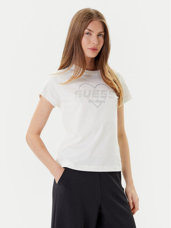 Guess Тишърт V5GI10 K9RM1 Екрю Regular Fit цвят на ниска цена