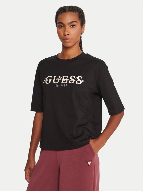 Guess Тишърт V5YI02 I3Z14 Черен Boxy Fit цвят на ниска цена